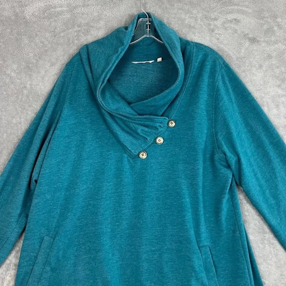 Soft Surroundings Westminster Tunic Sweatshirt Womens 1X Teal Cowl Neck Cozy